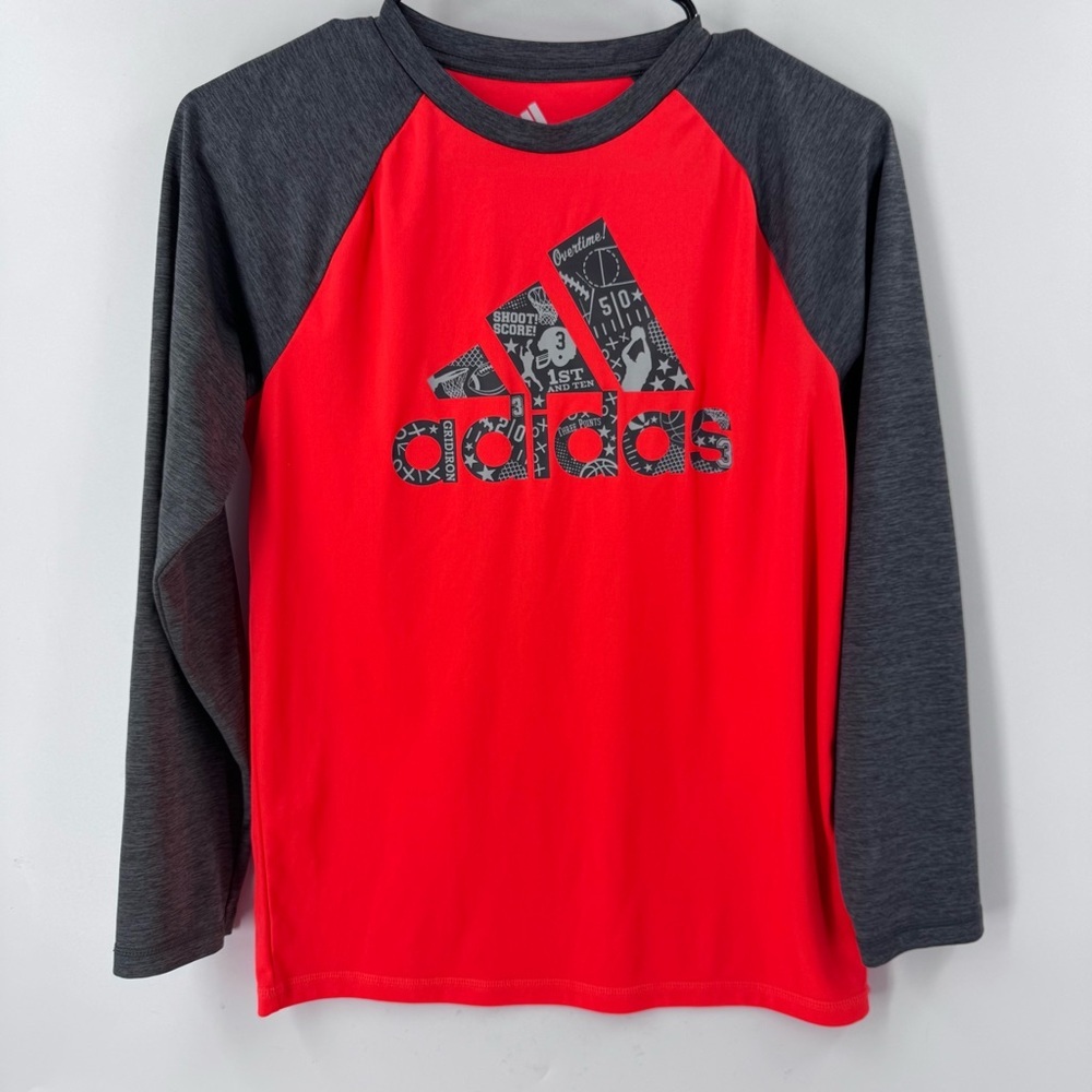 Adidas Kids Long Sleeve‎ Red and Gray Tee